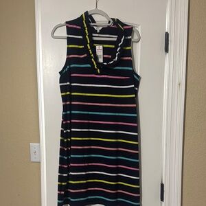 crown & ivy Black Sleeveless Ruffle-Neck Dress with Multicolor Stripes